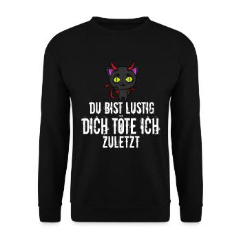 Katze teufel Kätzchen Hölle Halloween Horror - Unisex Pullover - Schwarz - Vorne - Alina (178cm) & Michal (187cm)