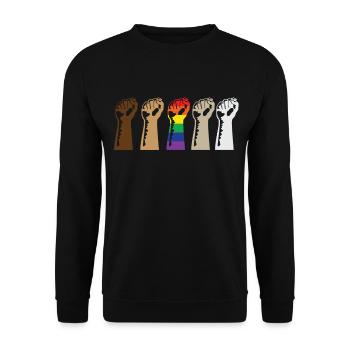 We Are All Human Black Lives Matter Gay Pride - Unisex Pullover - Schwarz - Vorne - Alina (178cm) & Michal (187cm)