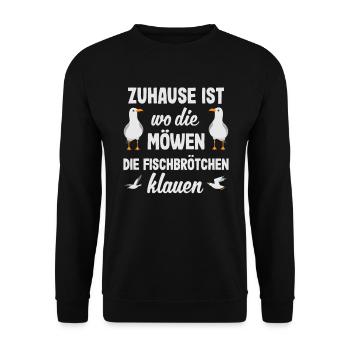 Möwe Möwen Spruch - Norddeutsch Moin Geschenk - Unisex Pullover - Schwarz - Vorne - Alina (178cm) & Michal (187cm)