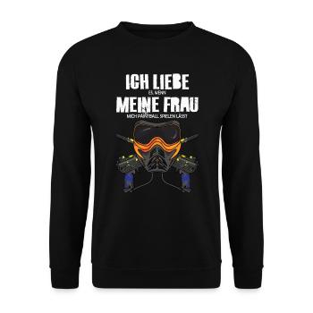 Lustiges Paintball Ich liebe meine Frau Paintball - Unisex Pullover - Schwarz - Vorne - Alina (178cm) & Michal (187cm)