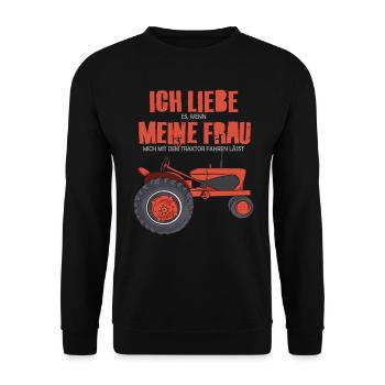 Lustiges Oldtimer Traktor Fan Geschenk Ich liebe - Unisex Pullover - Schwarz - Vorne - Alina (178cm) & Michal (187cm)