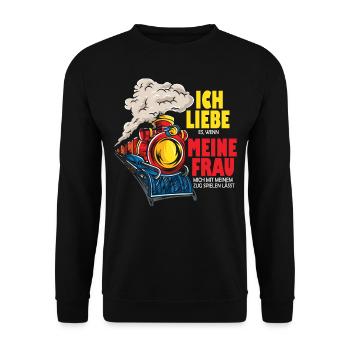 Modelleisenbahn Spruch Ich liebe meine Frau Dampf - Unisex Pullover - Schwarz - Vorne - Alina (178cm) & Michal (187cm)