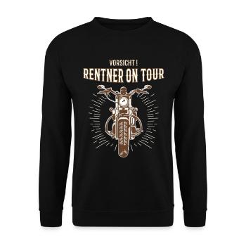 Rentner auf Tour Motorrad Geschenk - Unisex Pullover - Schwarz - Vorne - Alina (178cm) & Michal (187cm)