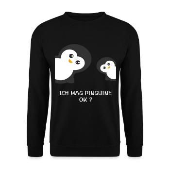 Ich Mag Pinguine Okay? | Pinguin Liebhaber - Unisex Pullover - Schwarz - Vorne - Alina (178cm) & Michal (187cm)
