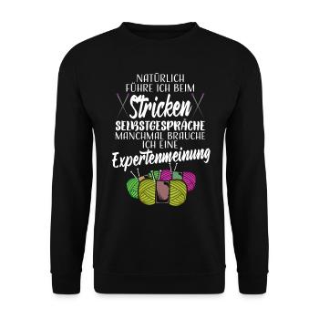 Stricken Häkeln Handarbeiten Spruch Strickerin - Unisex Pullover - Schwarz - Vorne - Alina (178cm) & Michal (187cm)