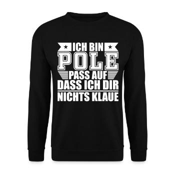 Ich bin Pole Sprüche Geschenk - Unisex Pullover - Schwarz - Vorne - Alina (178cm) & Michal (187cm)