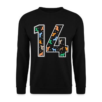 14e anniversaire chien cadeau de quatorze ans - Sweat-shirt Unisexe - noir - Devant - Alina (178cm) & Michal (187cm)