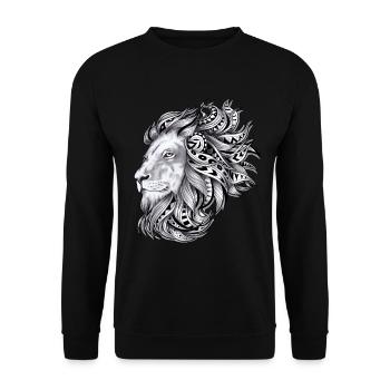 Maori Tattoo Style Löwe Leo Sternzeichen Tribal - Unisex Pullover - Schwarz - Vorne - Alina (178cm) & Michal (187cm)