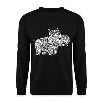 Hippo Hippo Blumenmuster - Unisex Pullover - Schwarz - Vorne - Alina (178cm) & Michal (187cm)