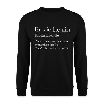 Erzieherinnen und Erzieher Geschenk Kindergärtner - Unisex Pullover - Schwarz - Vorne - Alina (178cm) & Michal (187cm)