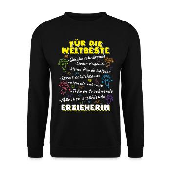 Erzieherinnen und Erzieher Geschenk Kindergärtner - Unisex Pullover - Schwarz - Vorne - Alina (178cm) & Michal (187cm)