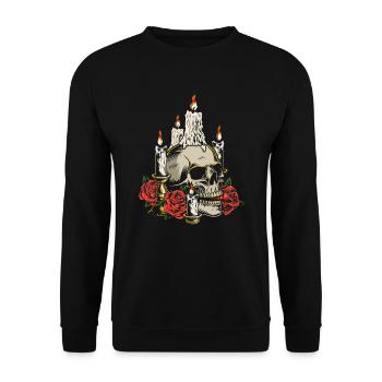Candle skull rose skull - Dia de los Muertos - Unisex Sweatshirt - black - Front - Alina (178cm) & Michal (187cm)