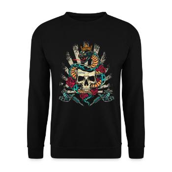 Snake Skull Rose Skull - Unisex Sweatshirt - black - Front - Alina (178cm) & Michal (187cm)