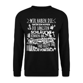Feuerwehr lustige Sprüche Feuerwehrmann - Unisex Pullover - Schwarz - Vorne - Alina (178cm) & Michal (187cm)