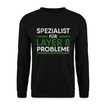 Spezialist für Layer 8 Probleme Lustiger Computer - Unisex Pullover - Schwarz - Vorne - Alina (178cm) & Michal (187cm)
