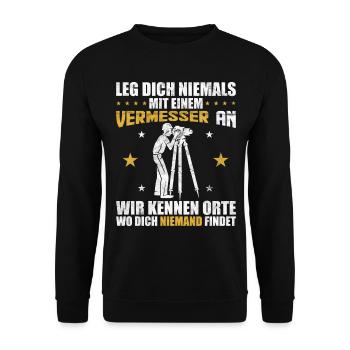 Witzige Vermesser Geschenkidee - Unisex Pullover - Schwarz - Vorne - Alina (178cm) & Michal (187cm)