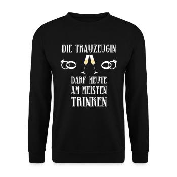 Trauzeugin Junggesellenabschied Frauen Hochzeit - Unisex Pullover - Schwarz - Vorne - Alina (178cm) & Michal (187cm)