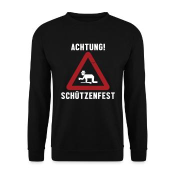 Achtung Schützenfest Lustiges Schützenverein Bier - Unisex Pullover - Schwarz - Vorne - Alina (178cm) & Michal (187cm)