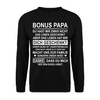 Bonus Papa Stiefvater Stiefkind Danke Geschenk - Unisex Pullover - Schwarz - Vorne - Alina (178cm) & Michal (187cm)