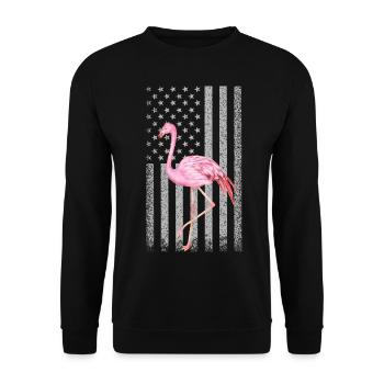 Funny Pink Flamingo Independence Day USA Américain - Sweat-shirt Unisexe - noir - Devant - Alina (178cm) & Michal (187cm)