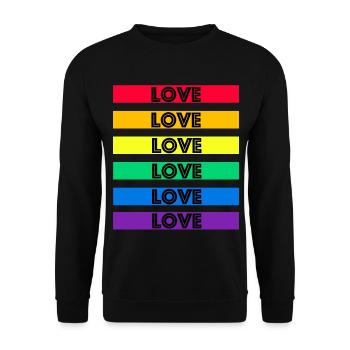 Love Shirt Gay LGBT Shirt Love is Love CSD Rainbow - Sweat-shirt Unisexe - noir - Devant - Alina (178cm) & Michal (187cm)