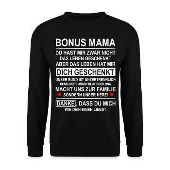 Bonus Mama Stiefmutter Ersatzmutter Geschenk - Unisex Pullover - Schwarz - Vorne - Alina (178cm) & Michal (187cm)