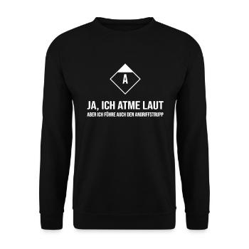 Feuerwehr Löschgruppe Angriffstruppführer FFW - Unisex Pullover - Schwarz - Vorne - Alina (178cm) & Michal (187cm)