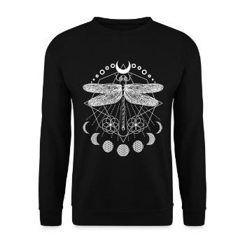 Dragonfly Tattoo Moon Phases and Flower of Life - Unisex Sweatshirt - black - Front - Alina (178cm) & Michal (187cm)