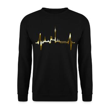 Munich Skyline Heartbeat Bayern Munich Fan Gold - Unisex Sweatshirt - black - Front - Alina (178cm) & Michal (187cm)