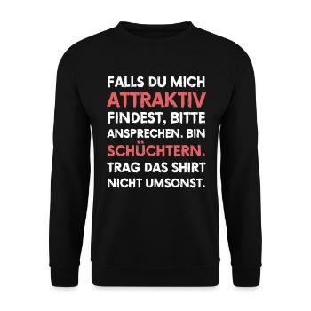 Schüchtern Ansprechen lustiger Spruch - Unisex Pullover - Schwarz - Vorne - Alina (178cm) & Michal (187cm)