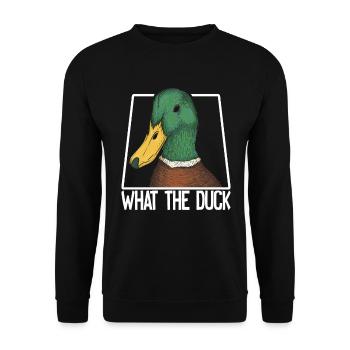 What the Duck Funny Duck WTF Pun Ducks Joke - Unisex Sweatshirt - black - Front - Alina (178cm) & Michal (187cm)