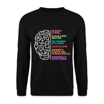 Science, personnes, vie, amour, femmes, droits - Sweat-shirt Unisexe - noir - Devant - Alina (178cm) & Michal (187cm)