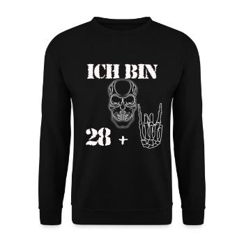 30. Geburtstag Geschenk Rocker Style Ich bin 28 + - Unisex Pullover - Schwarz - Vorne - Alina (178cm) & Michal (187cm)