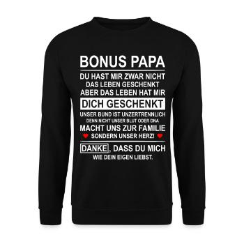 Bonus Papa Ersatzvater Geschenk Stiefvater - Unisex Pullover - Schwarz - Vorne - Alina (178cm) & Michal (187cm)