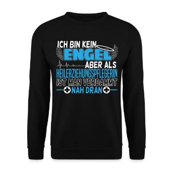 Heilerziehungspflegerin Geschenk | Engel - Unisex Pullover - Schwarz - Vorne - Alina (178cm) & Michal (187cm)