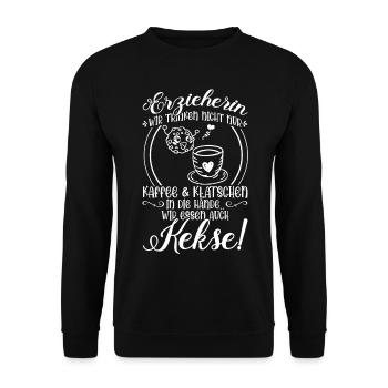 Erzieherinnen Lustiger Spruch Kekse Erzieherin - Unisex Pullover - Schwarz - Vorne - Alina (178cm) & Michal (187cm)