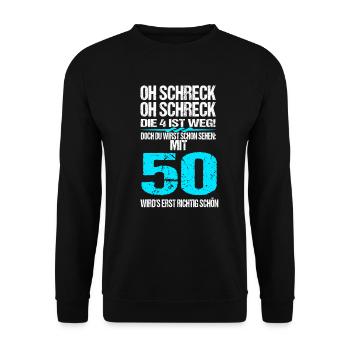 50 Geburtstag Geschenk Lustig 1970 Mann Frau 50 - Unisex Pullover - Schwarz - Vorne - Alina (178cm) & Michal (187cm)