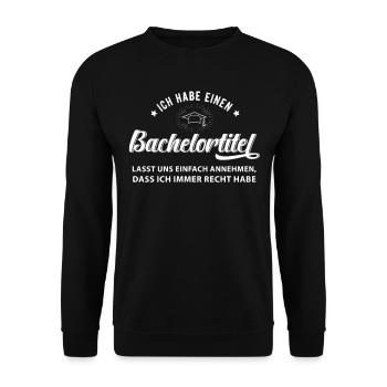 Bachelor Abschluss Männer Studenten geschenke - Unisex Pullover - Schwarz - Vorne - Alina (178cm) & Michal (187cm)
