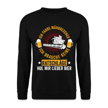 Mähdrescher Bier Saufen Landwirt Bauernhof Ernte - Unisex Pullover - Schwarz - Vorne - Alina (178cm) & Michal (187cm)