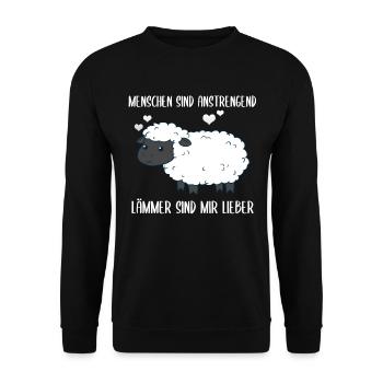 Menschen Sind Anstrengend Lämmer Spruch Lamm Schaf - Unisex Pullover - Schwarz - Vorne - Alina (178cm) & Michal (187cm)