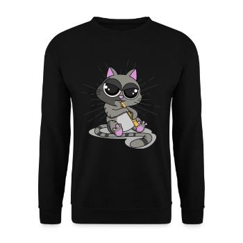 Katze Klarinette, Katze Musik, Katze musikalisch - Unisex Pullover - Schwarz - Vorne - Alina (178cm) & Michal (187cm)