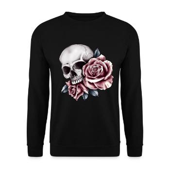 Totenkopf Rosen Vintage Antik Bunt Pirate Atlantik - Unisex Pullover - Schwarz - Vorne - Alina (178cm) & Michal (187cm)