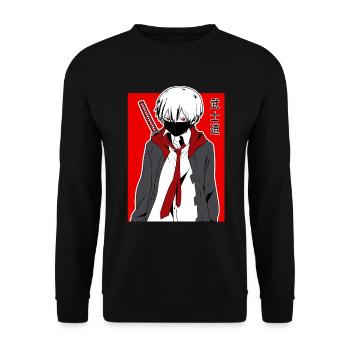 Samurai Warrior Anime - Unisex Pullover - Schwarz - Vorne - Alina (178cm) & Michal (187cm)