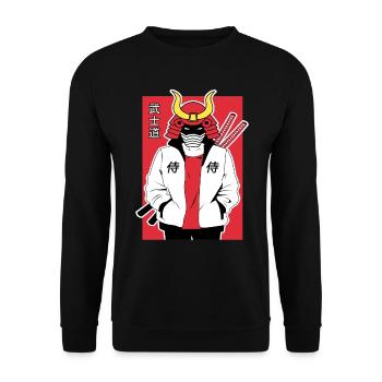 Samurai Warrior Anime - Unisex Pullover - Schwarz - Vorne - Alina (178cm) & Michal (187cm)