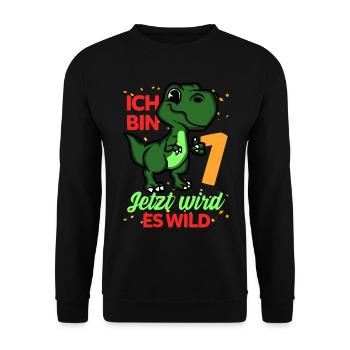 Dinosaurier Erster Geburtstag Trex 1 Feiern - Unisex Pullover - Schwarz - Vorne - Alina (178cm) & Michal (187cm)