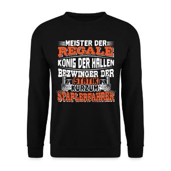 Staplerfahrer Gabelstapler & Lageristen Geschenk - Unisex Pullover - Schwarz - Vorne - Alina (178cm) & Michal (187cm)