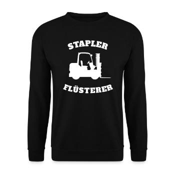 Stapler Flüsterer Gabelstapler Geschenk - Unisex Pullover - Schwarz - Vorne - Alina (178cm) & Michal (187cm)
