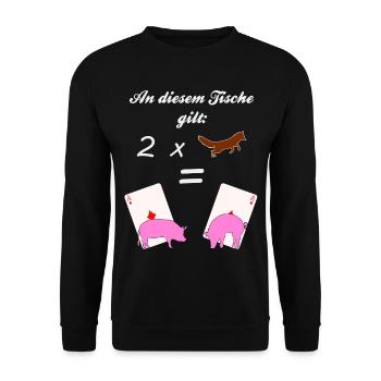 Doppelkopf Tradition Schweinchen Regel 2 Füchse - Unisex Pullover - Schwarz - Vorne - Alina (178cm) & Michal (187cm)