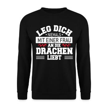 Chinesischer Drache - Unisex Pullover - Schwarz - Vorne - Alina (178cm) & Michal (187cm)