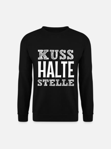 Lustiger Spruch KUSSHALTESTELLE verliebt Paar - Unisex Pullover - Schwarz
